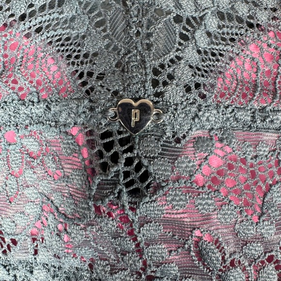 PINK Victoria's Secret Eye Lash Lace High Neck Push Up Bralette Gray Size S AA-C - Picture 4 of 9